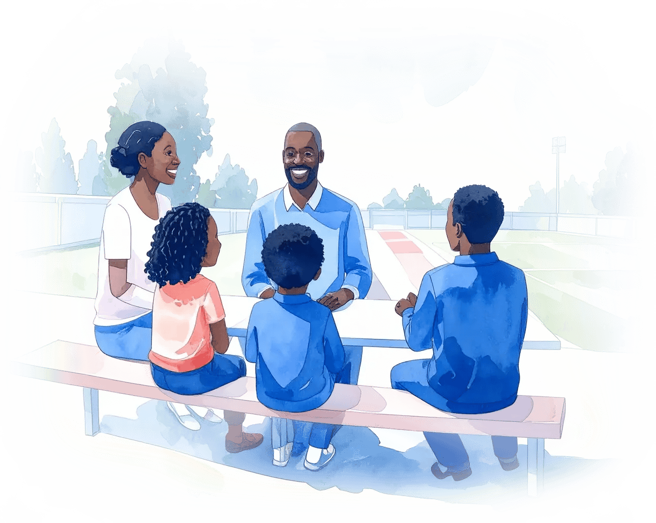 Firefly_family-sitting-picnic-table