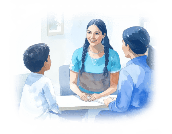Firefly_Native-American-female-case-worker-speaks-with-family